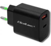 Qoltec 51713 Charger | 18W | 5-12V | 1.5-3A | USB type C PD | USB QC 3.0 | Black 51713