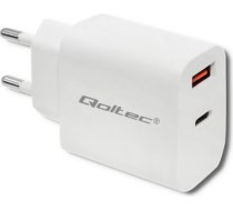 Qoltec 51714 Charger | 18W | 5-12V | 1.5-3A | USB type C PD | USB QC 3.0 | White 51714