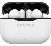 CANYON TWS-3, Bluetooth headset, with microphone, BT V5.0, Bluetrum AB5376A2, battery EarBud 40mAh*2+Charging Case 300mAh, cable length 0.3m, 62*22*46mm, 0.046kg, White CNE-CBTHS3W