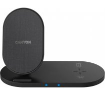 CANYON WS-202, 2in1 Wireless charger, Input 5V/3A, 9V/2.67A, Output 10W/7.5W/5W, Type c cable length 1.2m, PC+ABS,with PU part ,180*86*111.1mm, 0.185Kg,Black CNS-WCS202B