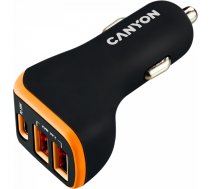 CANYON C-08, Universal 3xUSB car adapter, Input 12V-24V, Output DC USB-A 5V/2.4A(Max) + Type-C PD 18W, with Smart IC, Black+Orange with rubber coating, 71*39*26.2mm, 0.028kg CNE-CCA08BO