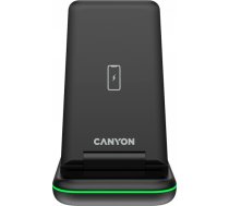 CANYON WS-304, Foldable 3in1 Wireless charger, with touch button for Running water light, Input 9V/2A, 12V/1.5AOutput 15W/10W/7.5W/5W, Type c to USB-A cable length 1.2m, with QC18W EU plug,132.51*75*28.58mm, 0.168Kg, Black CNS-WCS304B