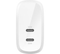 BELKIN WALL CHARGER 30W DUAL USB-C, PD 60W, WHT WCB010VFWH