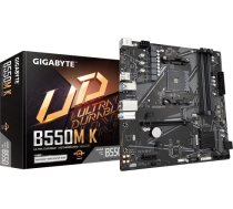 Gigabyte B550M K 1.0 M/B Processor family AMD, Processor socket AM4, DDR4 DIMM, Memory slots 4, Supported hard disk drive interfaces SATA, M.2, Number of SATA connectors 4, Chipset AMD B550, Micro ATX B550M K