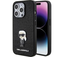 Karl Lagerfeld Fixed Glitter Ikonik Logo Metal Pin Back Case Aizsargapvalks Priekš Apple iPhone 15 Pro KLHCP15LGKNPSK