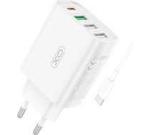 Wall charger XO L120 1xUSB-C,20W ,1x USB-1, 18W with cable USB-C (white) L120 CABLE C