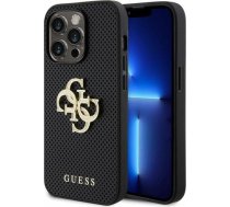 Guess Leather Perforated 4G Glitter Logo Back Case Aizsargapvalks Priekš Apple iPhone 15 Pro GUHCP15LPSP4LGK