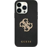 Guess Leather Perforated 4G Glitter Logo Back Case Aizsargapvalks Priekš Apple iPhone 15 GUHCP15SPSP4LGK