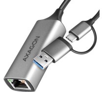 AXAGON ADE-TXCA USB-C USB3.2 Gen 1 + USB-A reduction- Gigabit Ethernet 10/100/1000 Adapter, metal, titan grey ADE-TXCA