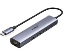 Adapter Ugreen CM475 USB-C to USB-C + 3xUSB-A + RJ45 gray 6957303829323