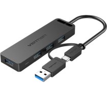 USB 3.0 4-Port Hub with USB-C and USB 3.0 2-in-1 Interface and Power Adapter Vention CHTBB 0.15m CHTBB