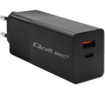 Qoltec 52382 GaN POWER PRO charger | 1xUSB type C | 1xUSB A | 100W | 5-20V | 1.5-5A | PD | Black 52382