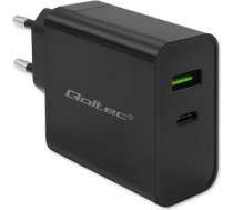 Qoltec 52378 Super Quick PD Charger | 1xUSB-C | 1xUSB | 45W | 5-20V | 2.25-3A | Black 52378