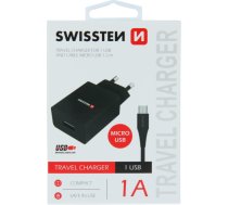 Swissten Travel Tīkla lādētājs Smart IC USB 1A + kabelis USB / Micro USB 1.2m 22062000