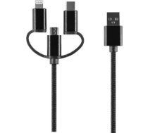Setty 3in1 cable USB - Lightning + USB-C + microUSB 1,0 m 2A black nylon DT GSM109581
