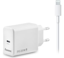 Travel Charger Type-C PD 20W+Lightning Cable 1m By Fonex White TCK20LW