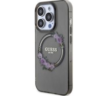 Guess PC|TPU Flowers Ring Glossy Logo MagSafe Case for iPhone 14 Pro Black GUHMP14LHFWFCK