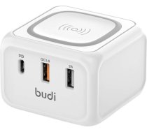 Inductive charger 10W Budi 317TE, 2x USB + USB-C, 18W (white) 317TE