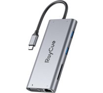 Hub 11w1 RayCue USB-C do 2x USB-A 2.0 480Mbps + 3x USB-A 3.2 5Gbps + SD/TF 3.0 + HDMI 4K30Hz + VGA 1080p + RJ45 + PD 3.0 100W (sary) HXD-RC21101