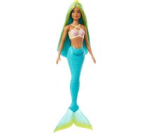 Lalka Barbie Mattel Lalka syrena z żółto-niebieskimi włosami, opaską do włosów, muszelkowym topem i turkusowym ogonem HRR03