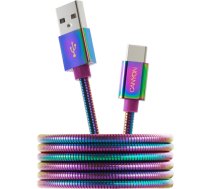 CANYON UC-7, Type C USB 2.0 standard cable, Power output 5V/9V 2A, OD 3.8mm, metal shell, cable length 1.2m, Rainbow, 14*6*1000mm, 0.04kg CNS-USBC7RW