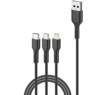 Foneng X36 3in1 USB to USB-C / Lightning / Micro USB Cable, 2.4A, 2m (Black) X36 3 IN 1 / BLACK
