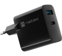 NATEC RIBERA GAN CHARGER 1x USB-A + 1x USB-C 45W BLACK NUC-2143