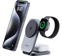 Magnetic Wireless Charger 3 in 1 MagFusion Aukey LC-MC312, 15W Qi2 (gray) LC-MC312