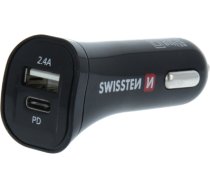 Swissten Power Delivery Auto Lādētājs 12 / 24V / 2.4A / 30W + Micro USB vads 1.5m SW-CCH-2.4A-30W-B