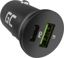 Green Cell GC CADM-GC-38AC - USB-Ladegeraet 38 W 1x USB-C USB-A schwarz Flashlight, GPS, Headphones, Mobile phone, Navigator, Other, Portable speaker, Power bank, Smartphone, Smartwatch, Tablet, Universal Black Cigar lighter Fast charging Auto, Indoor CADM-GC-38AC