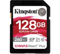 Kingston Technology 128GB Canvas React Plus SDXC UHS-II 280R/100W U3 V60 for Full HD/4K SDR2V6/128GB