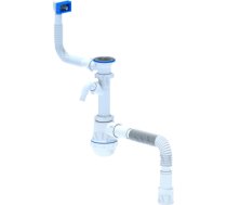 Virtuves izlietnes sifons 1 1/2' 40 mm ar vertikālo pārplūdi, ar veļas mašīnas izvadu un gofrēto cauruli 40-50 mm. A1040SEU