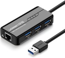 Ugreen 20265 USB-A | RJ45 1000 Mbps HUB 3x USB 3.0 tīkla adapteris - melns 20265-UGREEN
