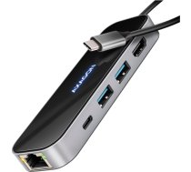 AXAGON HMC-6GLN 2x USB-A 5Gbps, 1x USB-C 5Gbps, 4K/60Hz HDMI, RJ-45, USB 3.2 Gen 1 hub, PD 100W, 20cm USB-C cable HMC-6GLN
