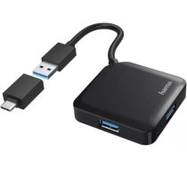 Hama USB 3.0 Hub 4x USB-A Ports ar USB-C Adapteri Kompakts Dizains HAMAUSBAC4X