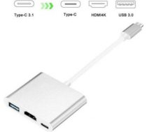iLike HD1 3in1 USB-C (Type-C) Plug to HDMI 4K / USB 3.0 / USB-C Female Audio&Video Cable Adapter Silver ILIHDVA