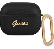 Guess case for AirPods Pro GUAPSASMK black Saffiano Script Metal Collection GUAPSASMK