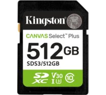 Kingston Technology 512GB SDXC Canvas Select Plus Gen3 150MB/s C10 UHS-I U3 V30 SDS3/512GB