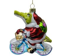 Ziemassvētku rotājums Joy "KROKODILS AR VELOSIPĒDU", 11,7 cm, stikls 89061