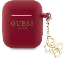 Guess Apple Airpods 1/2 Case Silicone Classic Logo Gold With 4G Charm Magenta GUA2LECG4M