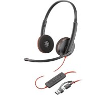 HP Poly Blackwire 3220 Stereo Wired Headset, USB-C, USB-C/A Adapter, Black 8X228AA