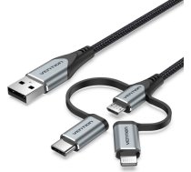 Vention USB 2.0 A Male to 3-in-1 Micro-B&USB-C&Lightning Male Cable 1M Gray Aluminum Alloy Type CQJHF