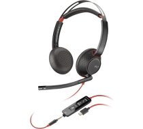 HP Poly Blackwire 5220 Stereo Wired Headset, USB-C, 3.5mm, USB-C/A Adapter (Bulk), Black (8X231AA/8X231 8X231A6