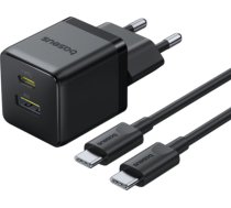 Baseus Sienas ātrais lādētājs Palm 30 W USB + USB-C QC3.0 PD3.0 ar USB-C kabeli 1 m, melns P1011160A113-01