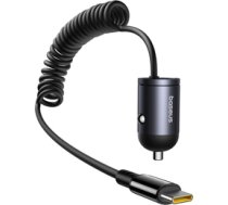 Baseus Auto mini lādētājs Tiny Star 30W 12-24V USB-C PD3.0 ar iebūvētu USB-C atsperu kabeli 30W 1,4 m, melns C00035001121-00
