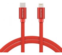 Swissten Textile USB-C To Lightning (MD818ZM/A) Datu un Uzlādes Kabelis Fast Charge / 3A / 1.2m Sarkans SW-QU-LIGHUSB-1.2M-R