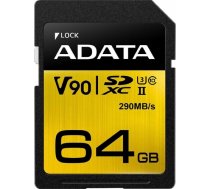 A-data ADATA 64GB Premier ONE SDXC UHS-II U3 Class 10, R/W up to 290/260 MB/s ASDX64GUII3CL10-C