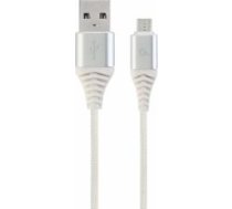 Gembird USB Male - Micro USB Male Premium cotton braided 2m Silver/White CC-USB2B-AMMBM-2M-BW2