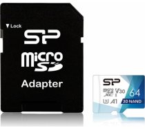 (Ir veikalā) Silicon Power memory card Superior Pro Micro SDXC 64GB UHS-I U3 V30 + adapter SP064GBSTXDU3V20AB