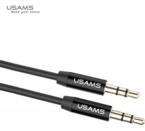 Usams YP-01 Premium audio elastīgs vads Aux Ligzdas 3.5mm spraudnis uz 3.5mm spraudni 1m Melns YP101